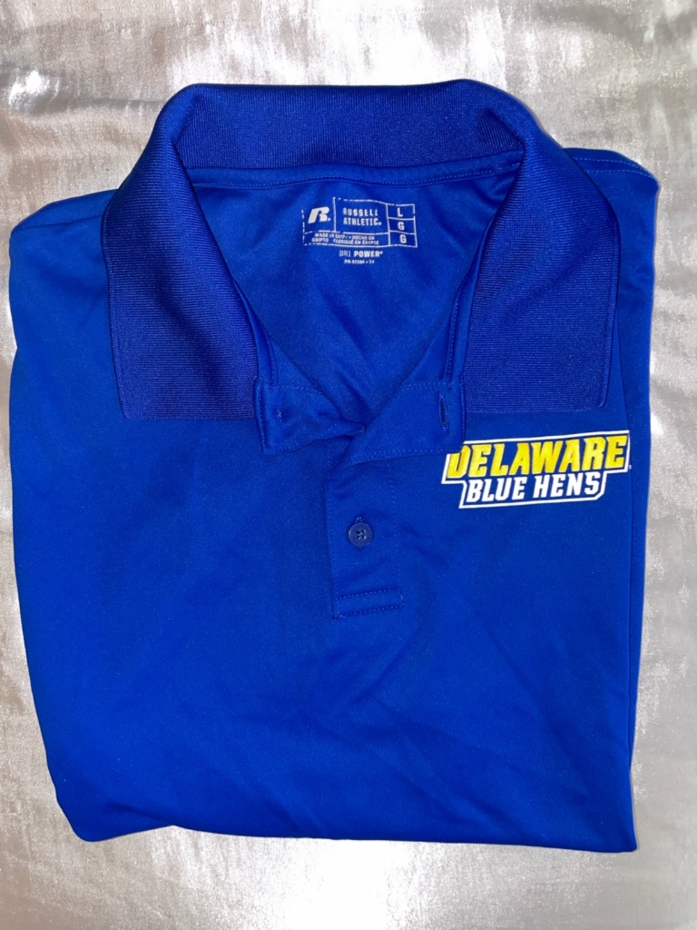 Russell Athletic Delaware Blue Hens Royal Blue Polo Shirt. Men’s Large. Golf.